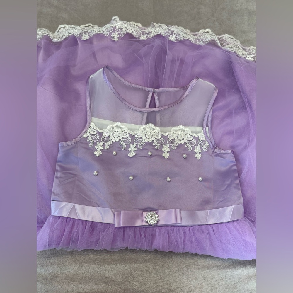 Girls Size 12 Purple Tulle Lace Dress Graduation Party Flower Wedding Sleeveless - Picture 13 of 13